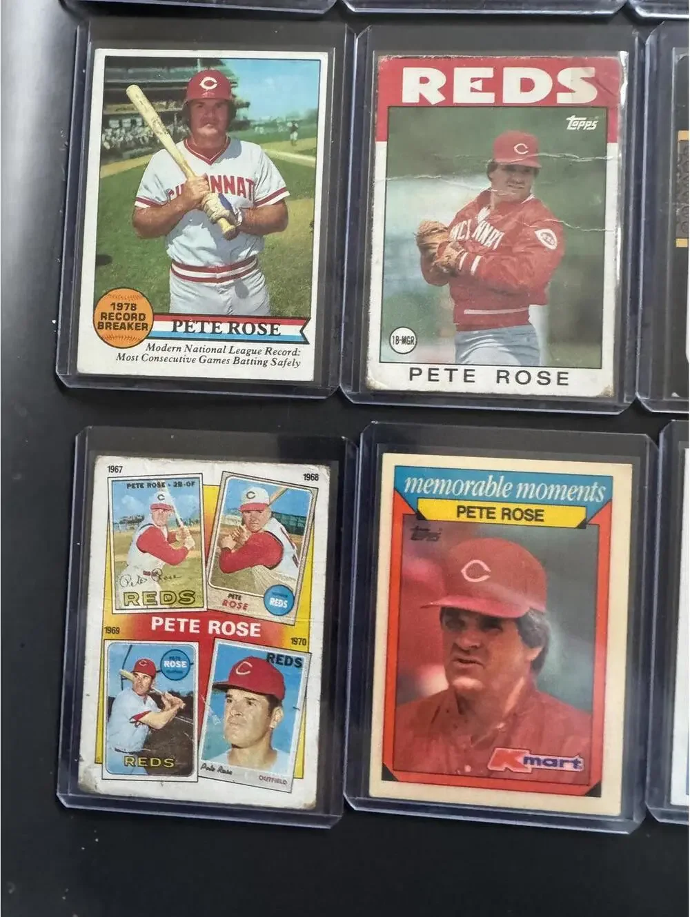 Vintage Pete Rose Cincinnati Reds Baseball Card Collection